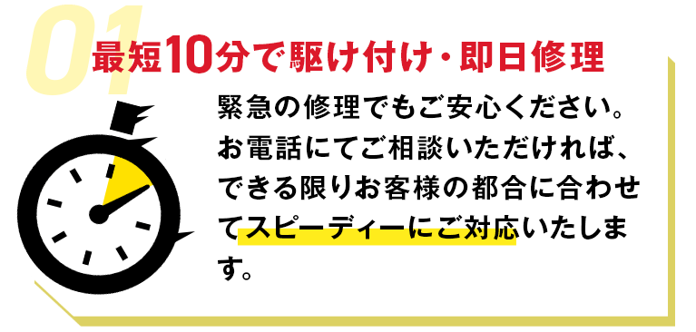 最短10分で駆け付け・即日修理